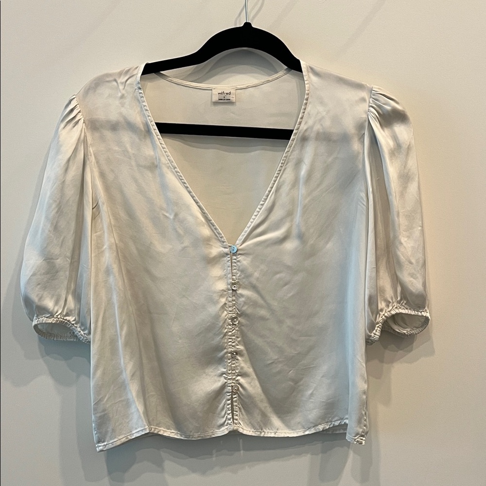 Wilfred Satin V-Neck Blouse with Button Front